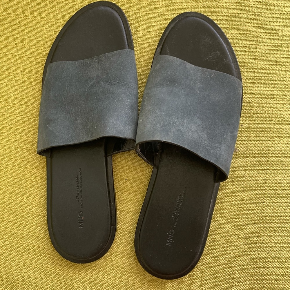 MANGO Premium black leather slides size 40